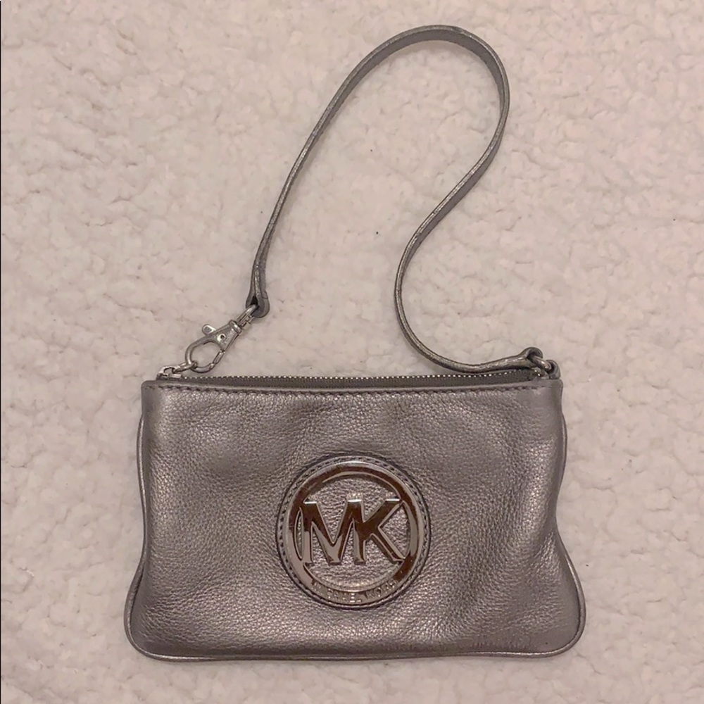 Metallic Gray Michael Kors wristlet